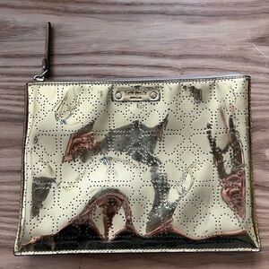 Kate Spade Gold Metallic Pencil Pouch Hearts